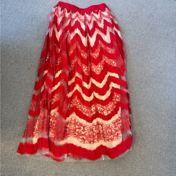 Anthropologie Red and White Pleated Midi Skirt - Picture 2 of 6